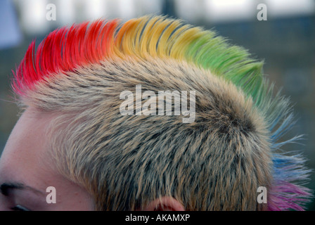 Jeune homme aux cheveux style Mohican vert Banque D'Images