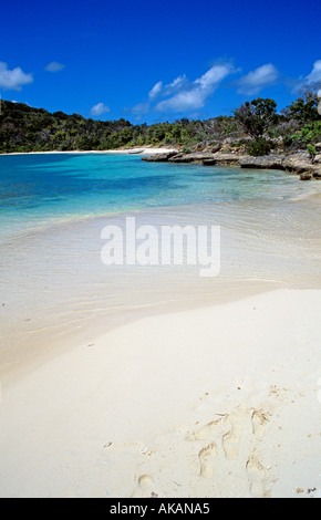 Tropical Parfait plage de sable blanc et eau turquoise des Caraïbes Antigua avec pédale d'étapes dans le sable Banque D'Images