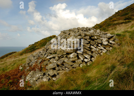 Cairn préhistorique près de Penderi oakwoods sur la côte Ceredigion, pays de Galles. Banque D'Images