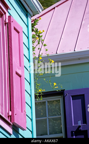 Fenêtres à volets colorés de Sopers Hole Îles Vierges britanniques Caraïbes Banque D'Images