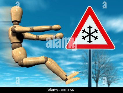 Inscrivez-neige attention Achtung Schild Schnee Banque D'Images