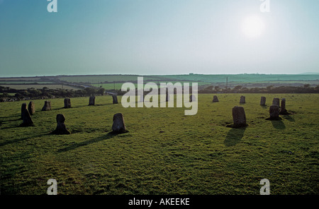 Merry Maidens Stone Circle près du village de Boleigh dans SW Cornwall Banque D'Images