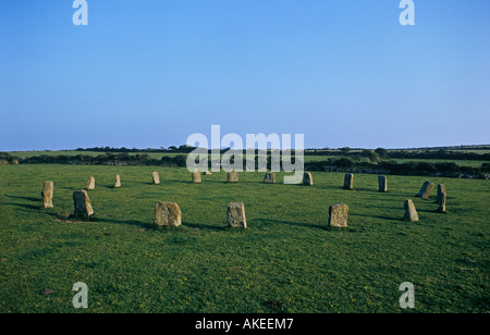 Merry Maidens Stone Circle près du village de Boleigh dans SW Cornwall Banque D'Images