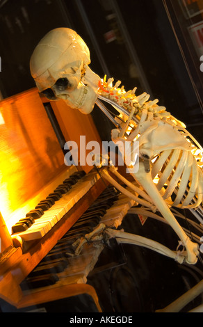 Squelette jouant du piano dans une attraction touristique de Niagara Falls, Canada. Banque D'Images