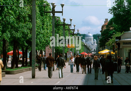 Kaunas, Laisves-Allee Freiheitsallee (die Fussgängerzone) entstand 1982 als erste Fussgängerzone der Sowjetunion. Den nördlichen Banque D'Images