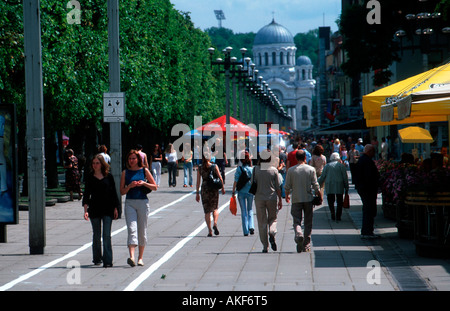 Kaunas, Laisves-Allee Freiheitsallee (die Fussgängerzone) entstand 1982 als erste Fussgängerzone der Sowjetunion. Den nördlichen Banque D'Images