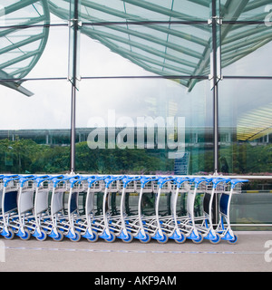 Chariots à bagages dans une rangée en dehors d'un aérodrome Banque D'Images