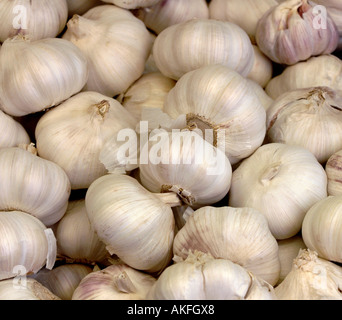 Bulbes d'ail à un décrochage du marché français au Royaume-Uni. Photo par Jim Holden Banque D'Images