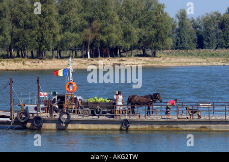 Traversée en ferry près de Mahmudia, Le Delta du Danube, Roumanie, Dobrogea Banque D'Images
