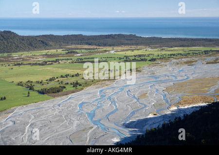 Waiho, près de Franz Josef Glacier Côte ouest de l'île du Sud Nouvelle-zélande aerial Banque D'Images