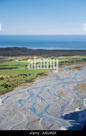 Waiho, près de Franz Josef Glacier Côte ouest de l'île du Sud Nouvelle-zélande aerial Banque D'Images