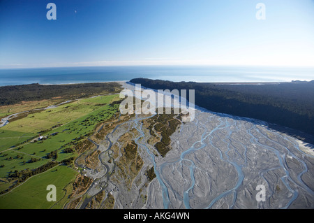 Waiho, près de Franz Josef Glacier Côte ouest de l'île du Sud Nouvelle-zélande aerial Banque D'Images
