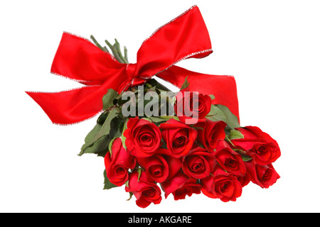 Douzaine de roses rouges avec Red Bow Banque D'Images