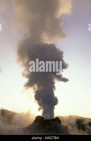 Sources Chaudes Geysers Nth America Lever du soleil derrière à Old Faithful Geyser Castle Banque D'Images