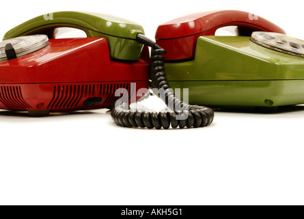 Téléphones rétro colorés symbolisant l'équipe de conférence network Banque D'Images