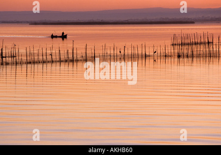 Filets de pêche coucher de laberinth s'Albufera Lake Valencia Espagne Banque D'Images