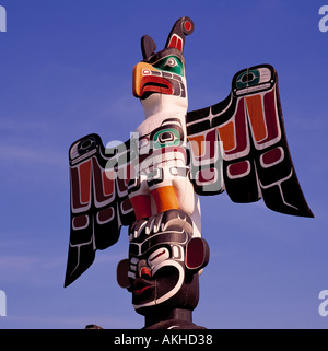 Détail de Totem en Duncan sur l'île de Vancouver, British Columbia Canada Banque D'Images