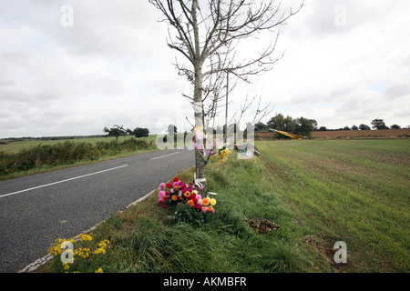 Un mémorial en bordure de la victime d'un accident de voiture Banque D'Images