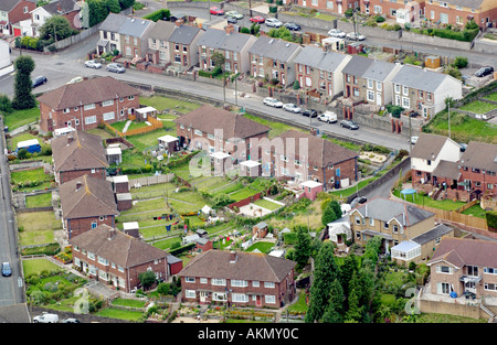 Vue sur l'ancien village minier de charbon Cwmcarn au South Wales valleys UK Banque D'Images