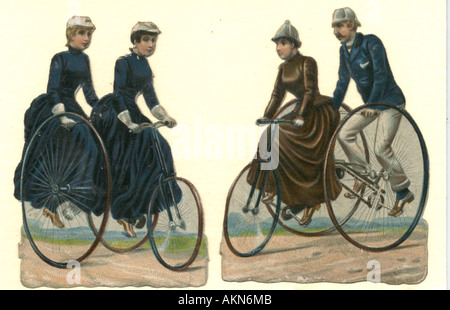 Chromolithographed die cut morceaux de tricycling vers 1875 Banque D'Images