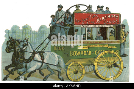 Chromolithographed die cut débris de tramway à chevaux vers 1880 Banque D'Images