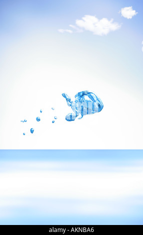 Illustration avec des poissons volants qui était une bulle à l'origine sous-marine Banque D'Images