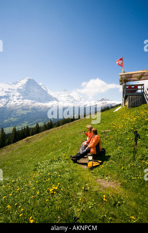 Bussalp 1800 m Vue de face nord de l'Eiger 3970 m Grindelwald Oberland Bernois highlands Canton de Berne Suisse Banque D'Images