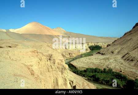 Bezeklik, vallée avec roche grottes bouddhistes, Xinjiang, Chine Banque D'Images