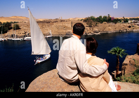 L'Égypte, de la Haute Égypte, Assouan, aperçu de Nil du Old Cataract Banque D'Images