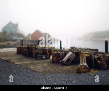 Tôt le matin, le brouillard à Peggy's Cove, villages de pêcheurs sur la côte Est du Canada en Nouvelle-Écosse Banque D'Images