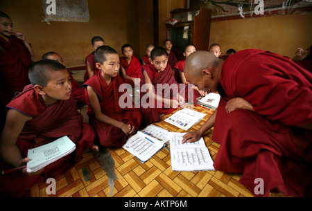 La majorité des moines au Népal sont des réfugiés en provenance du Tibet et de vivre dans des monastères au Népal Jeunes moines vont à l'école ici Banque D'Images