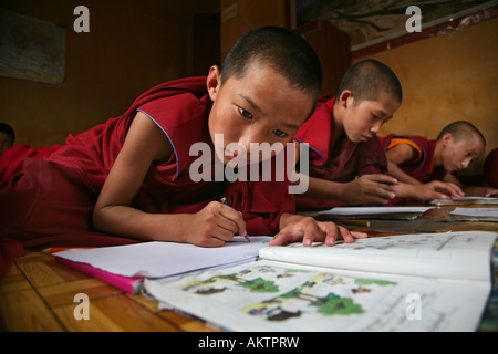 La majorité des moines au Népal sont des réfugiés en provenance du Tibet et de vivre dans des monastères. Jeunes moines vont à l'école dans le monastère Banque D'Images