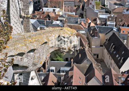Chartres France, extérieur 'Cathédrale notre Dame' vue d'ensemble du centre-ville depuis le sommet de la cathédrale Gargoyle depuis le point de vue du dessus Banque D'Images