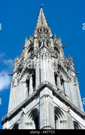 Chartres France, extérieur 'Cathédrale notre Dame' détail architectural Top Bell Tower, Middle Age Tower Banque D'Images