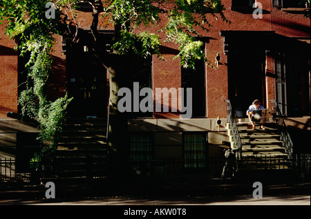 Manhattan New York USA tôt le matin, West 10th Street Greenwich village Banque D'Images