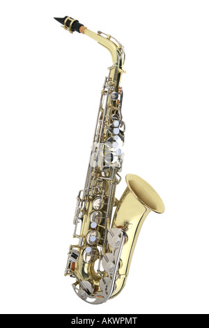 Saxophone alto sur fond blanc Banque D'Images