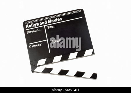 Movie Clapper Board sur fond blanc Banque D'Images