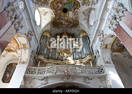 Orgue, église seigneuriale, Amorbach, Hesse, Allemagne Banque D'Images