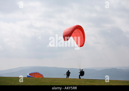 Parapente, Wasserkuppe, Rhoen, Hesse, Allemagne Banque D'Images