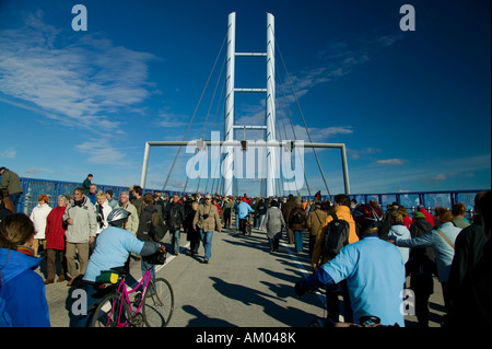 Le nouveau pont de Ruegenbruecke (Ruegen), la connexion de Stralsund et l'île de Rügen, Mecklembourg-Poméranie-Occidentale, Allemagne Banque D'Images