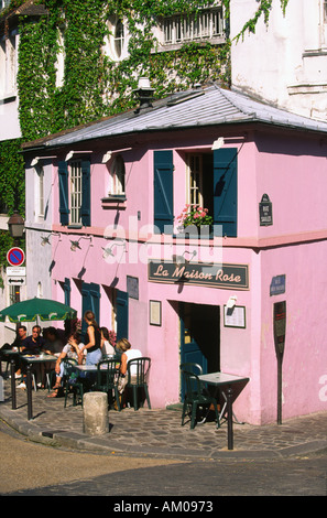 La Maison Rose, Rue St Vincent, Montmartre, Paris, France. Banque D'Images