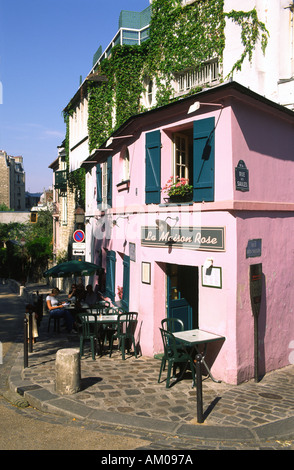 La Maison Rose, Rue St Vincent, Montmartre, Paris, France. Banque D'Images