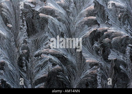 Sur une fenêtre givrée remplages panneau d'un des modèles de voiture - Frost Banque D'Images