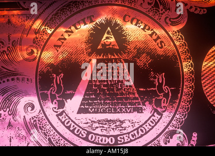 Avers Revers de la sceau des États-Unis une pyramide avec All Seeing Eye of providence Novus Ordo Seclorum Banque D'Images