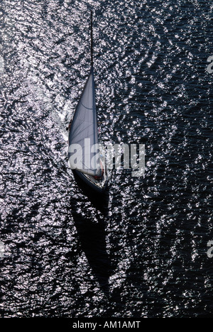 Voilier sur le Canal de Kiel, bird's eye view, Allemagne Banque D'Images