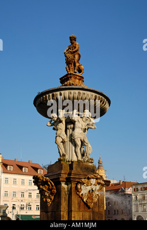 Ceske Budejovice Budweis Nam. Piemysla Otakara II. Bohemia République Tchèque avec la fontaine Samson Banque D'Images