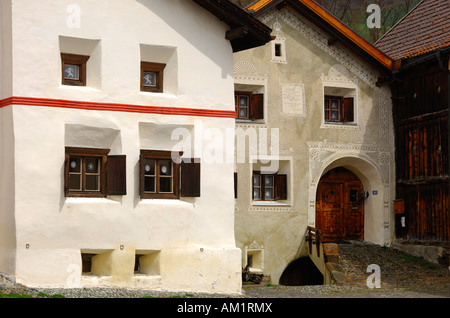 Maison de l'Engadine, Guarda, Basse Engadine, Suisse Banque D'Images