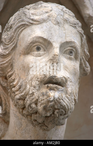 Statue ornant le Palazzo Comunale (aka Palazzo Pubblico), Piazza del Campo, Sienne, Toscane, Italie Banque D'Images