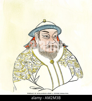 Kublai Khan chef mongol de Chine. À la main, gravure sur bois Banque D'Images