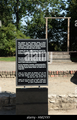 Le site où l'ancien commandant d'Auschwitz, Rudolf Hoss a été pendu en 1947, Auschwitz I, Oswiecim, Pologne. Banque D'Images